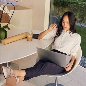 ISO Aday Turn It Up Trouser in Navy Pinstripe in XS